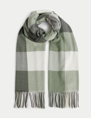 

Womens M&S Collection Checked Tassel Scarf - Green Mix, Green Mix