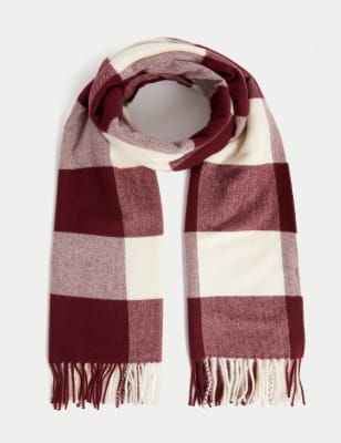 

Womens M&S Collection Checked Tassel Scarf - Burgundy Mix, Burgundy Mix