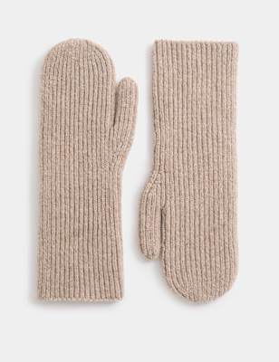 Womens M&S Knitted Mittens, Oatmeal