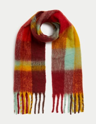 

Womens M&S Collection Checked Scarf - Red Mix, Red Mix