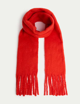 

Womens M&S Collection Brushed Colour Block Tassel Scarf - Red, Red