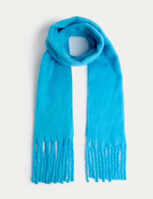 

Womens M&S Collection Gebürsteter Schal mit Quasten und Blockstreifendesign - Türkis, Türkis