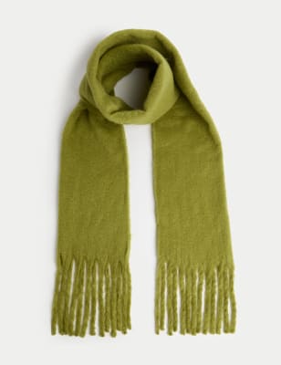 

Womens M&S Collection Brushed Colour Block Tassel Scarf - Green, Green