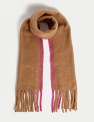 

Womens M&S Collection Brushed Colour Block Tassel Scarf - Camel, Camel