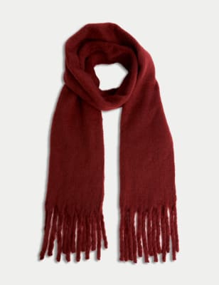 

Womens M&S Collection Gebürsteter Schal mit Quasten und Blockstreifendesign - Burgunder, Burgunder