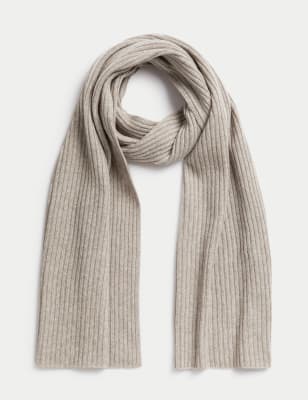 

Womens Autograph Merino Wool Rich Ribbed Knit Scarf with Cashmere - Grey, Grey