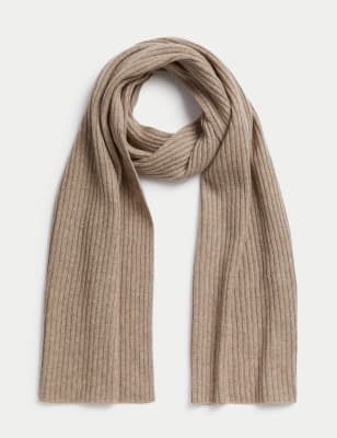 

Womens Autograph Merino Wool Rich Ribbed Knit Scarf with Cashmere - Cappuccino, Cappuccino