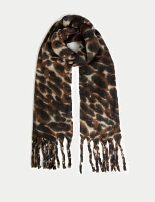 

Womens M&S Collection Brushed Animal Fringed Scarf - Brown Mix, Brown Mix