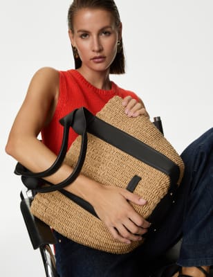 

Womens Autograph Tragetasche aus Stroh mit Griff - Naturfarben, Naturfarben