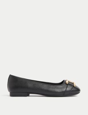 

Womens M&S Collection Wide Fit Leather Buckle Flat Ballet Pumps - Black, Black