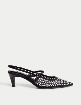 

Womens M&S Collection Glitzernde Fersenriemenschuhe mit kleinem Absatz - Black Mix, Black Mix