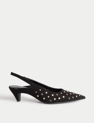 

Womens M&S Collection Studded Kitten Heel Pointed Slingback Shoes - Black, Black