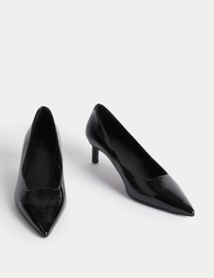 

Womens M&S Collection Wide Fit Leather Kitten Heel Court Shoes - Black, Black