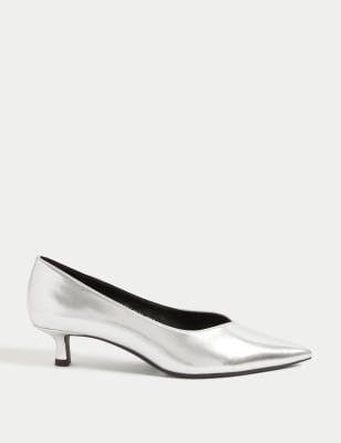 

Womens M&S Collection Kitten Heel Pointed Court Shoes - Silver, Silver