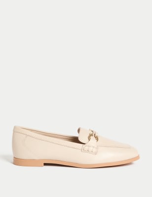 

Womens M&S Collection Flache Slipper mit eckiger Zehenpartie und Lederbesatz - Cream, Cream