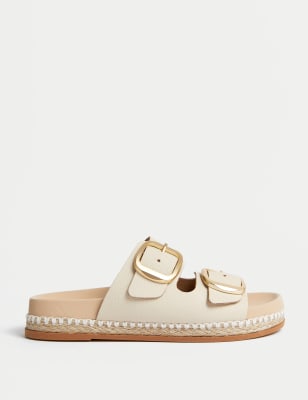 

Womens M&S Collection Leather Double Buckle Flatform Sandals - Ivory, Ivory