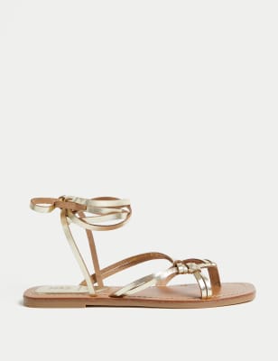 

Womens M&S Collection Leather Ankle Strap Flat Sandals - Gold, Gold