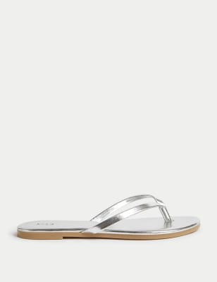 

Womens M&S Collection Flache Sandalen mit Zehensteg - Silver, Silver