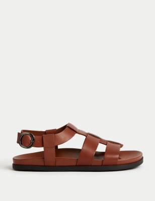 

Womens M&S Collection Leather Ankle Strap Footbed Sandals - Dark Tan, Dark Tan