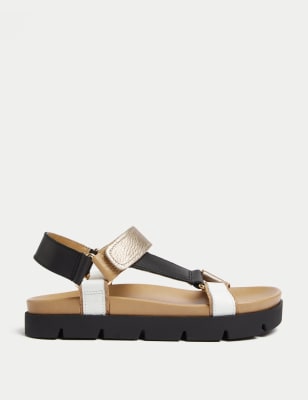 

Womens M&S Collection Sportliche Fußbett-Sandalen aus Leder mit Knöchelriemen - Ivory, Ivory