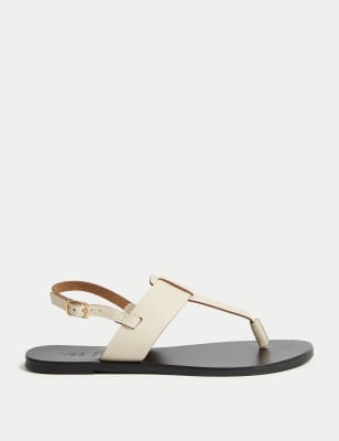 

Womens M&S Collection Leather Ankle Strap Toe Thong Sandals - Cream, Cream
