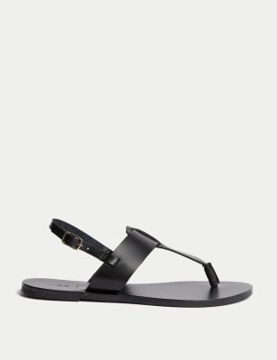 

Womens M&S Collection Leather Ankle Strap Toe Thong Sandals - Black, Black
