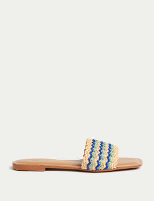 

Womens M&S Collection Striped Flat Mules - Aqua Mix, Aqua Mix