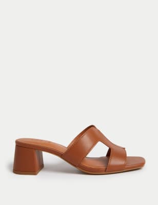 

Womens M&S Collection Pantoletten mit Blockabsatz und weiter Fußbreite - Dark Tan, Dark Tan