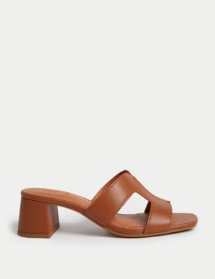 

Womens M&S Collection Wide Fit Block Heel Mules - Dark Tan, Dark Tan