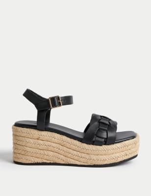 Buckle Woven Flatform Espadrilles BLACK Sandals M S MY