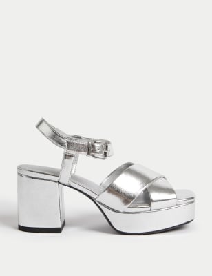 

M&S Collection Sandalias de plataforma con tira al tobillo cruzadasWomens - Silver, Silver