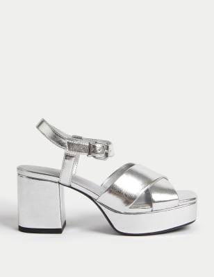 

Womens M&S Collection Crossover Ankle Strap Platform Sandals - Silver, Silver