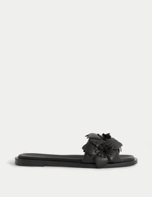 

Womens M&S Collection Leather Corsage Flat Mules, Black