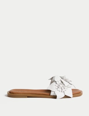 

Womens M&S Collection Leather Corsage Flat Mules, White