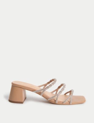 

Womens M&S Collection Sparkle Strappy Block Heel Mule Sandals, Nude