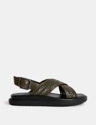 

Womens M&S Collection Woven Ankle Strap Flatform Sandals - Dark Olive, Dark Olive