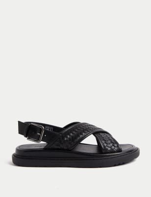 M&S Collection Women's Woven Ankle Strap Flatform Sandals - 4 - Black, Black