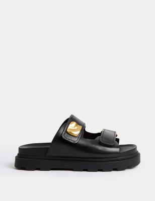 

Womens M&S Collection Leather Chunky Flatform Mules - Black, Black