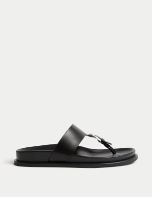 

Womens M&S Collection Leather Look Buckle Footbed Toe Thong Sandals - Black, Black