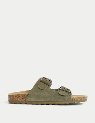 

Womens M&S Collection Suede Buckle Footbed Mules, Khaki