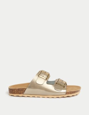 

Womens M&S Collection Leather Buckle Footbed Mules - Platinum, Platinum