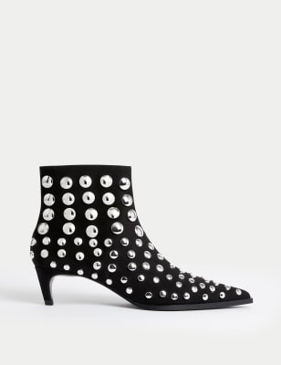 

Womens M&S Collection Studded Kitten Heel Pointed Ankle Boots - Black Mix, Black Mix