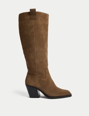 

Womens M&S Collection Suede Cowboy Block Heel Knee High Boot - Mink, Mink