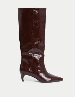 

Womens M&S Collection Kitten Heel Pointed Toe Knee High Boots - Burgundy, Burgundy