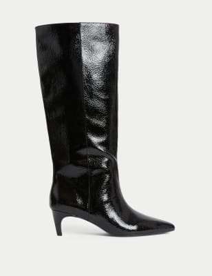 

Womens M&S Collection Kitten Heel Pointed Toe Knee High Boots - Black, Black