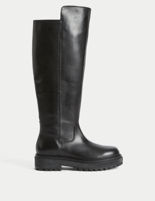 

Womens M&S Collection Leather Flatform Over The Knee Boots - Black, Black