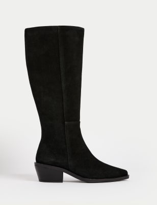 

Womens M&S Collection Suede Block Heel Knee High Boots - Black, Black