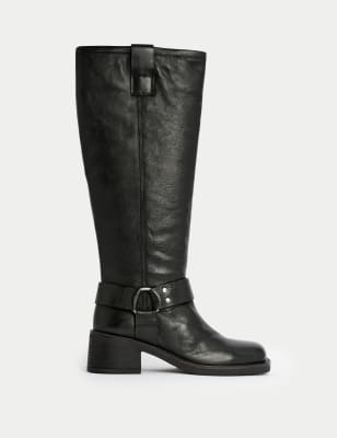

M&S Collection Botas biker de piel hasta la rodillaWomens - Black, Black