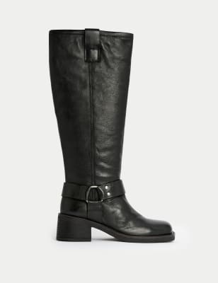 

Womens M&S Collection Leather Biker Knee High Boots - Black, Black