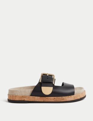 

Womens M&S Collection Leather Buckle Footbed Sandals - Black, Black